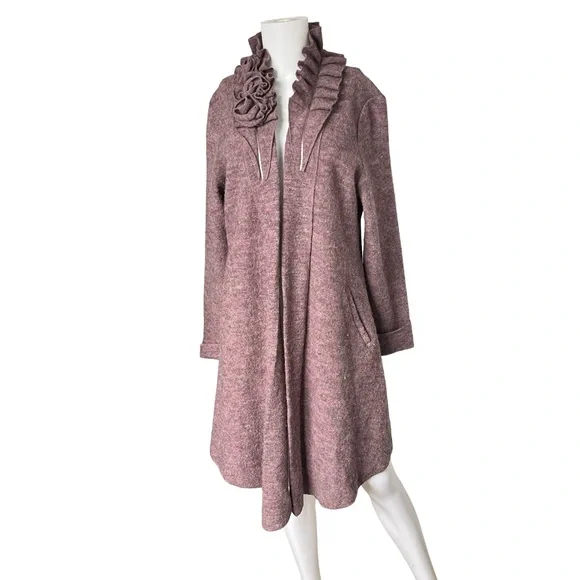 Soft Surroundings Wool Open Front Cardigan Sweater Knit Dusty Pink Size Large L - Picture 1 of 9